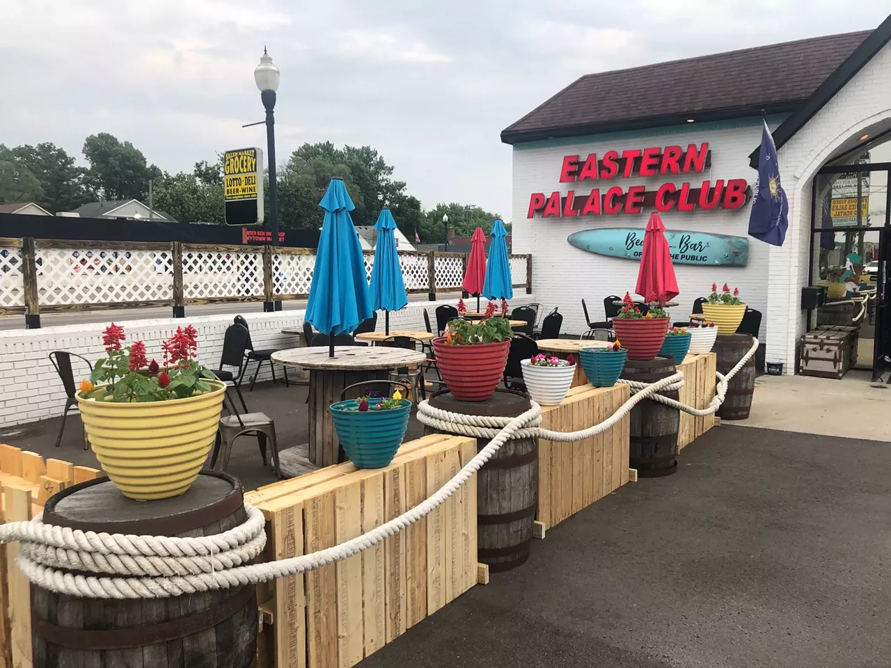 Eastern Palace Club 21509 John R Rd., Hazel Park; 248-850-8165; epchp.com This former private club reopened to the public under new ownership and a Key West theme. It includes a patio space furnished with repurposed barrels and spools as tables.